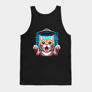 Funny Cat Selfie With UFOs Behind Tank Top